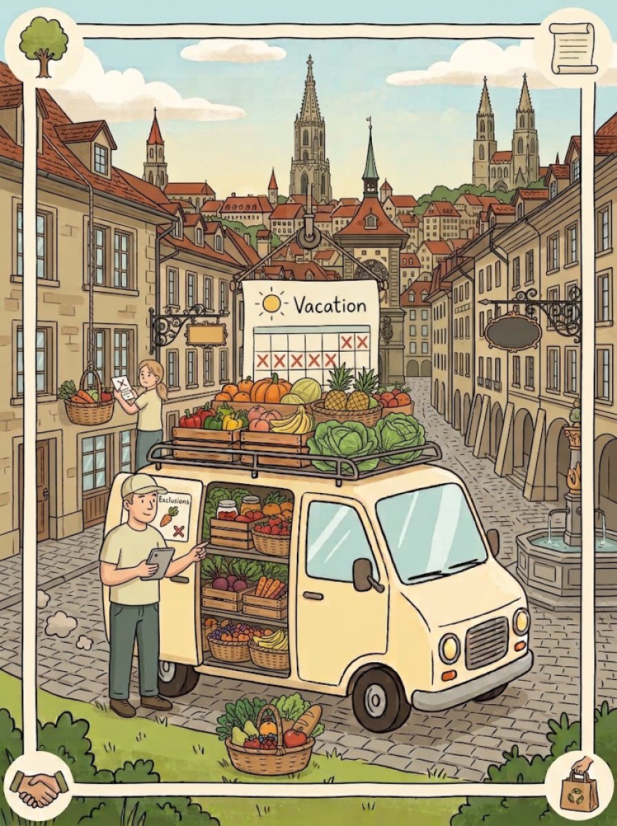 Illustration einer flexibel planbaren Gemüse- und Früchte-Lieferung in Bern