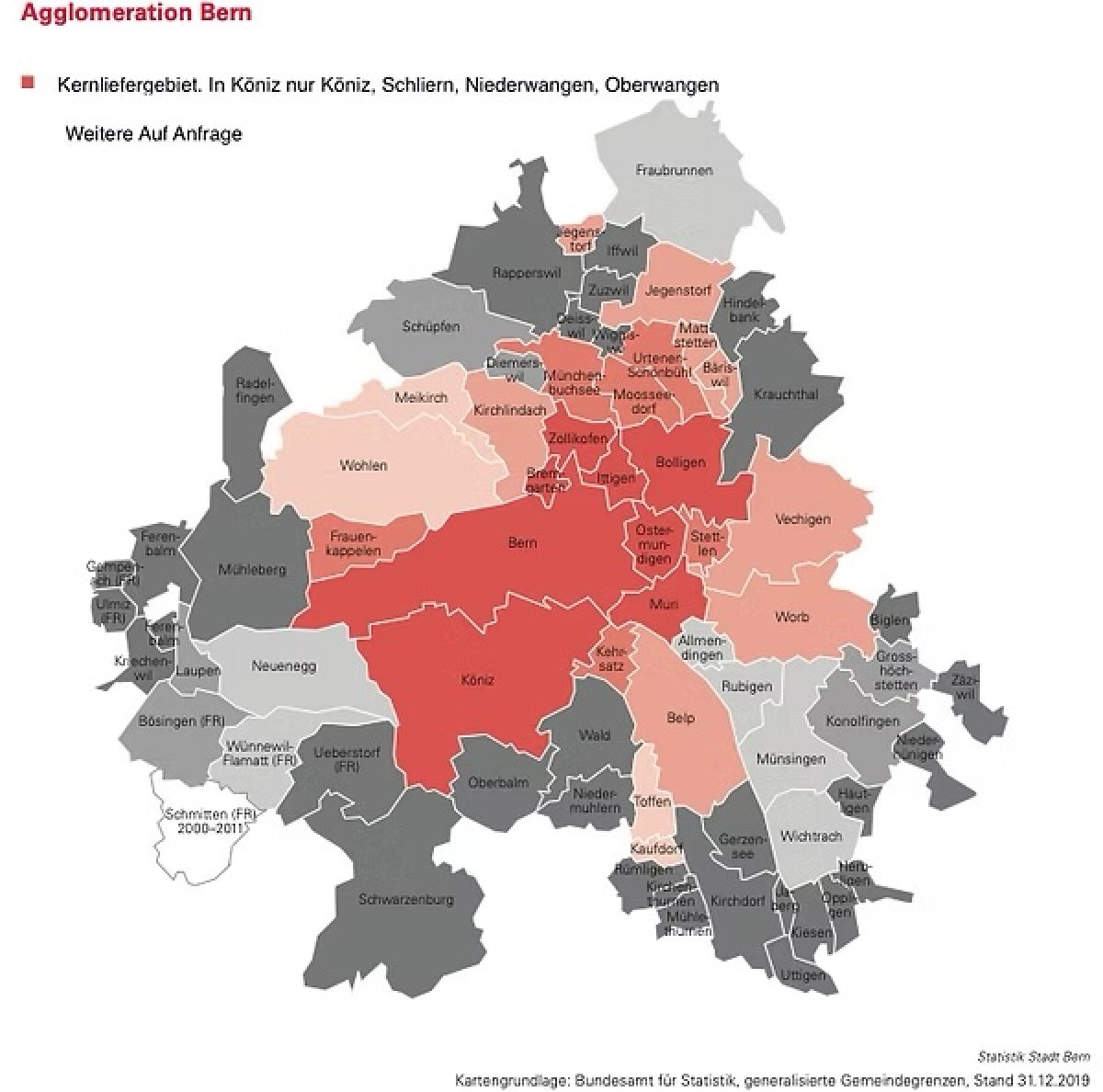 Karte des Liefergebiets von Frisches.ch in der Agglomeration Bern