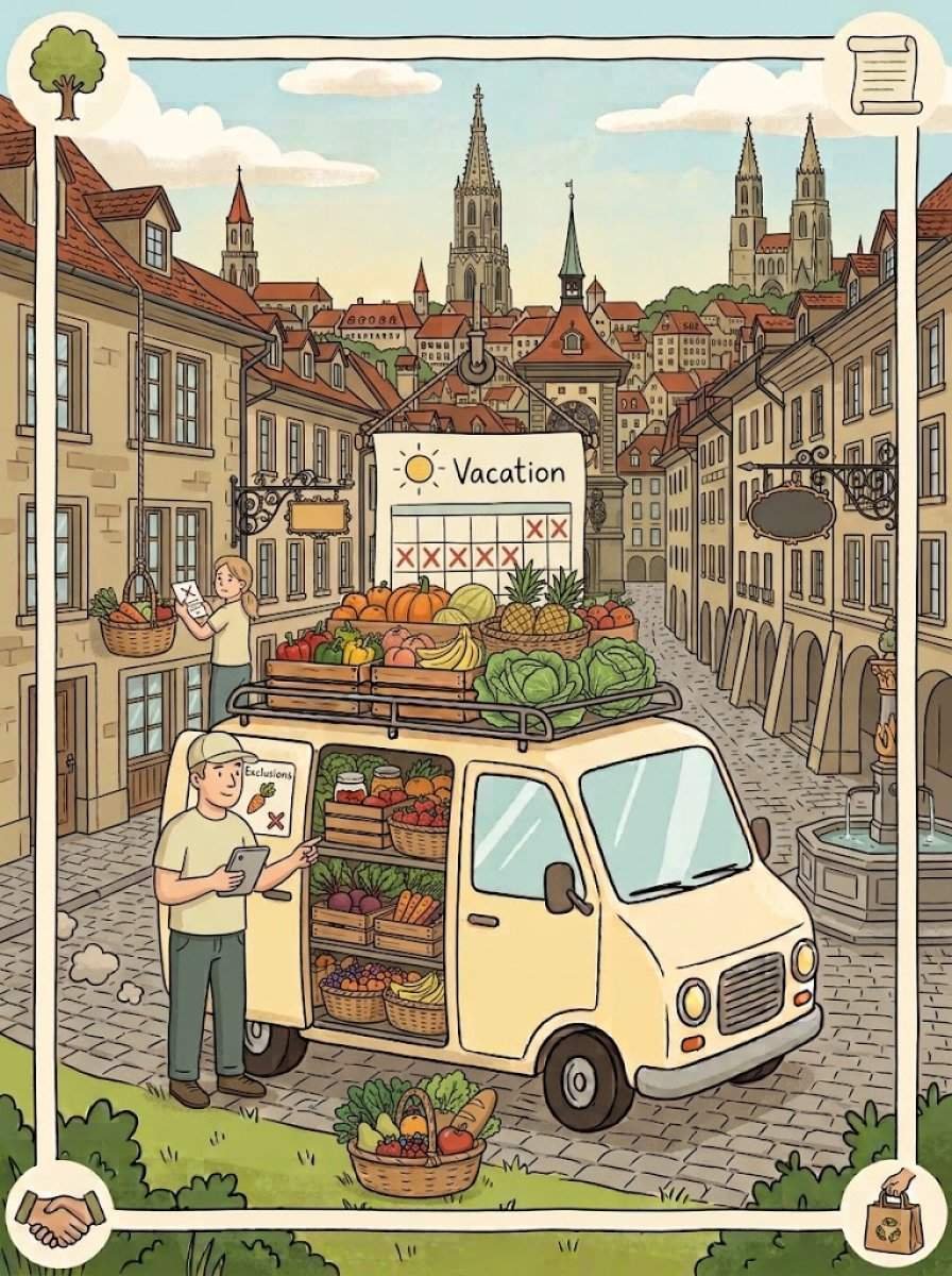 Illustration einer flexibel planbaren Gemüse- und Früchte-Lieferung in Bern